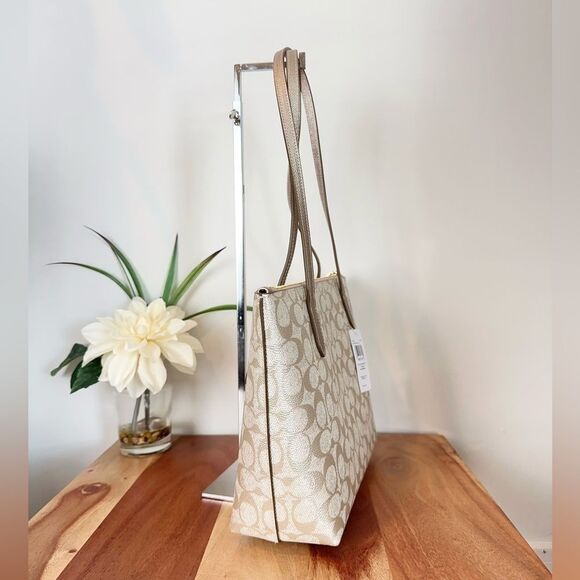 NWT Coach Fiona Zip Tote Bag and Double Zip Wallet In Signature Canvas - Picture 4 of 10